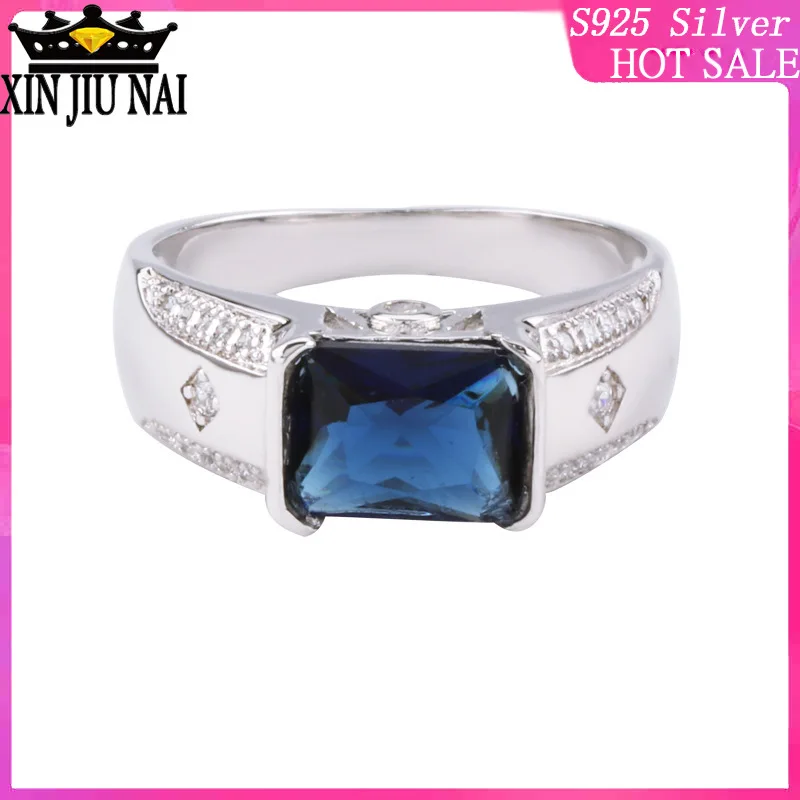 

Men's Diamond Ring Blue Simulated Gemstone-rectangular Micro-zircon Broad-Edition Men's Handwear