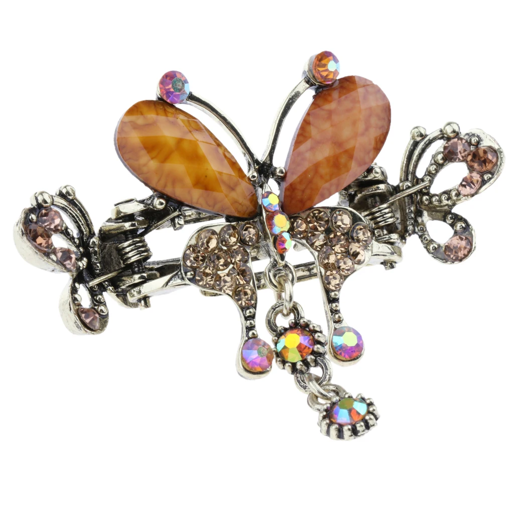 Vintage Butterfly Design No-slip Grip Metal Mini Jaw Clip,Rhinestone and Crystal Hair Claw Clip