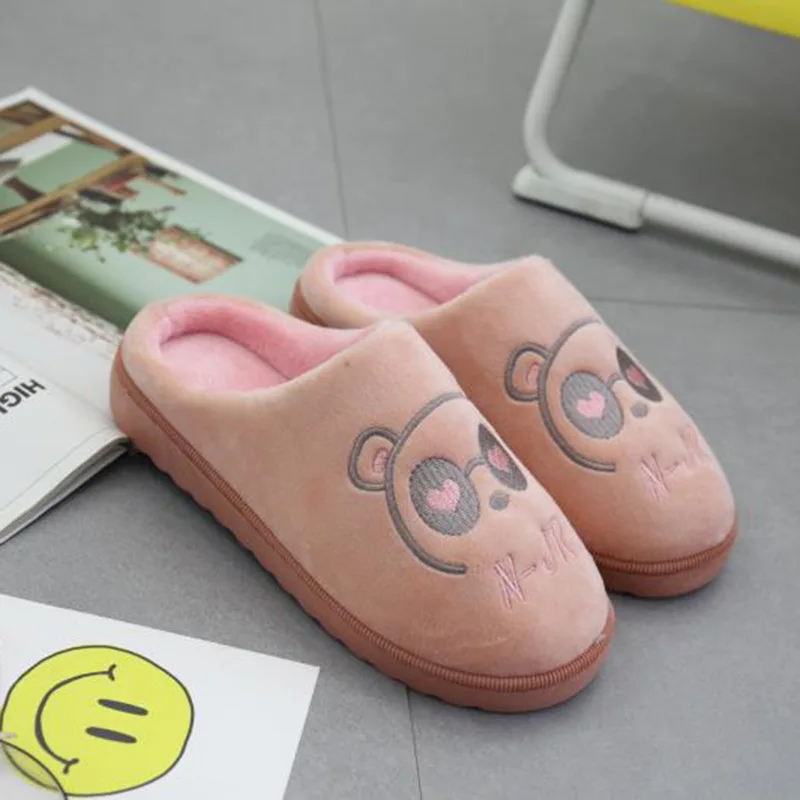 

Winter Couples Thick Bottomed Cotton Slippers Home Korean-style Indoor Plush Slipper Cute Panda Embroidered Slippers