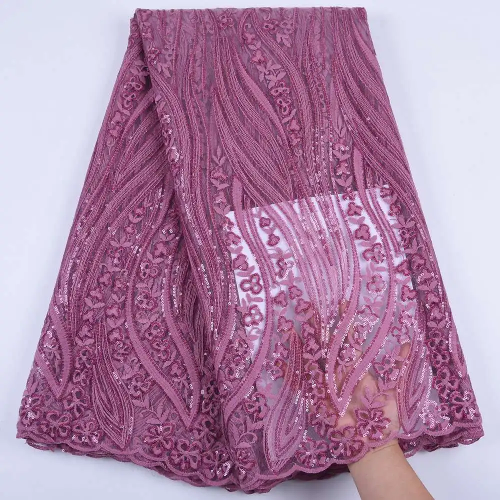 

African Onion Lace Fabric 2019 High Quality French Lace Fabric With Sequins Nigerian Milk Silk Tulle Lace Fabric For Dress S1686