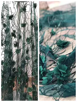 

2019 High Quality African Lace Fabric Green 3D Flowers French Net Embroidery Tulle Lace Fabric For Nigerian Wedding Party Dress