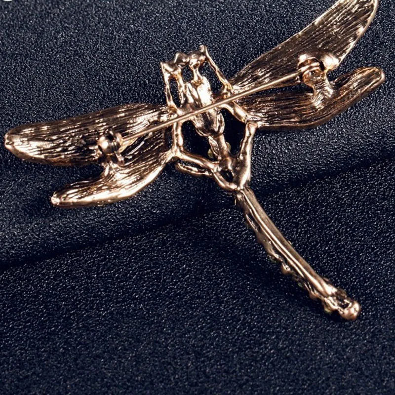 Женская Винтажная брошь в виде стрекозы большая форме насекомого с кристаллами