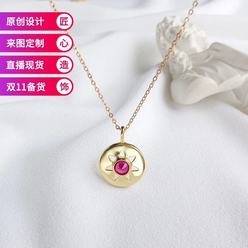 

Ingenuity S925 Sterling Silver Necklace Women's INS Western Style Birthstone Astral round Plate Pendant Necklace Women's Accesso