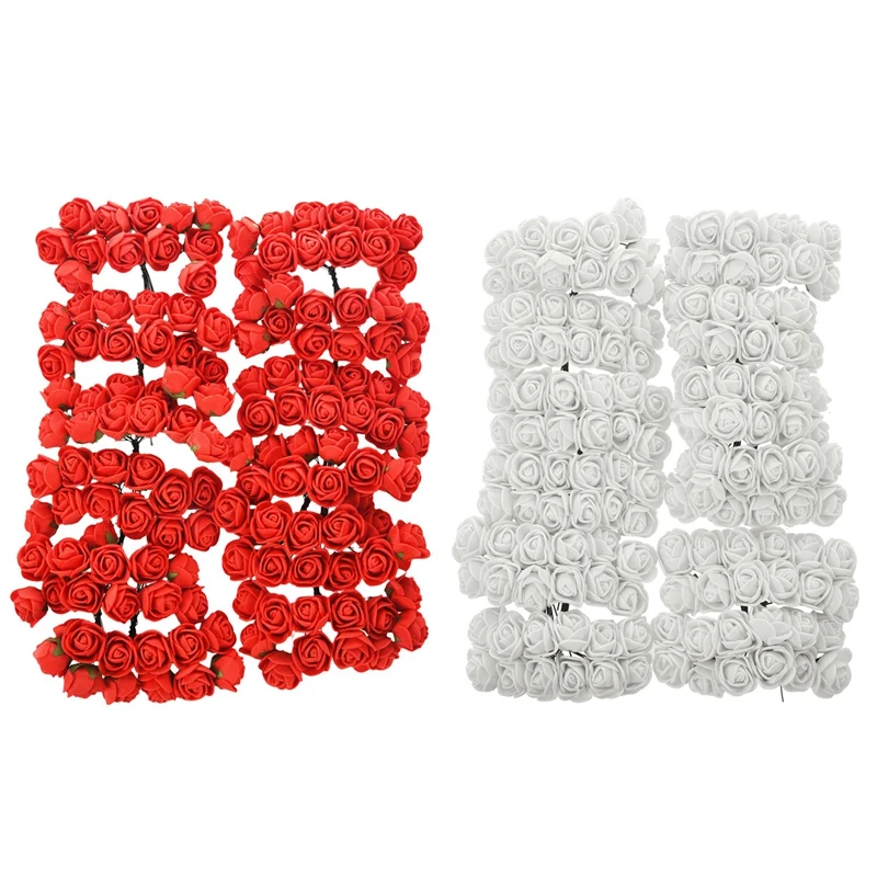 288Pcs 2CM PE Rose Foam Mini Flower Bouquet Solid Color/Wedding Decoration White& Red