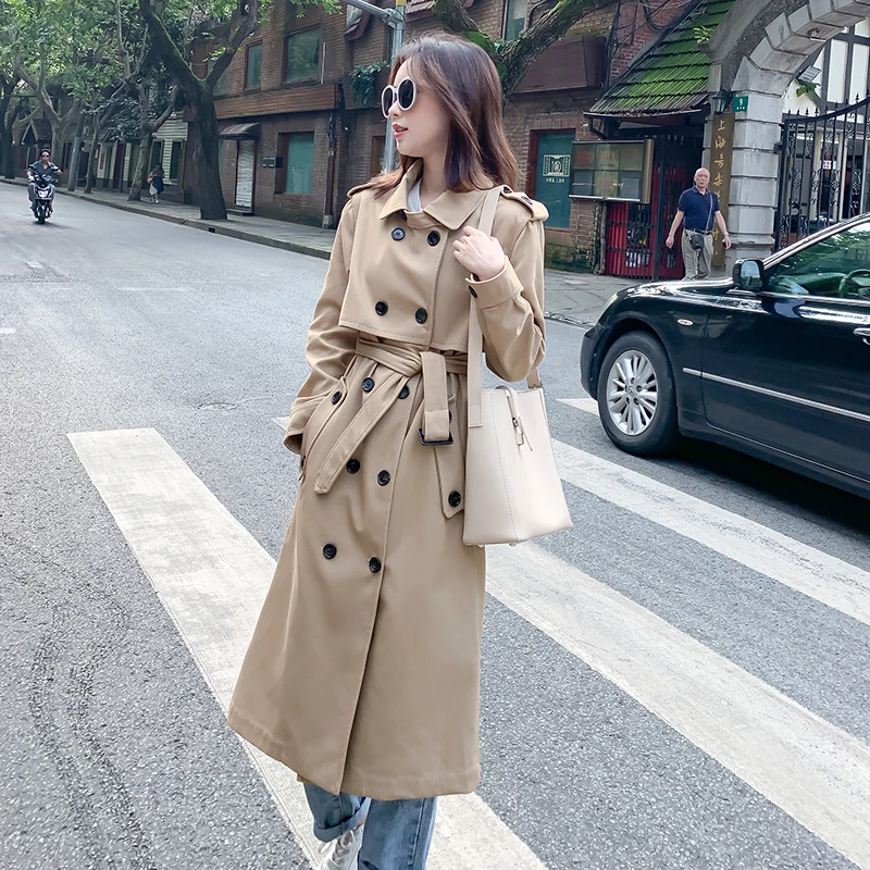 

Autumn Casual Long Trench Coat Women 2020 New Sashes Double Breasted Office Lady Coat Solid Trench Outwear