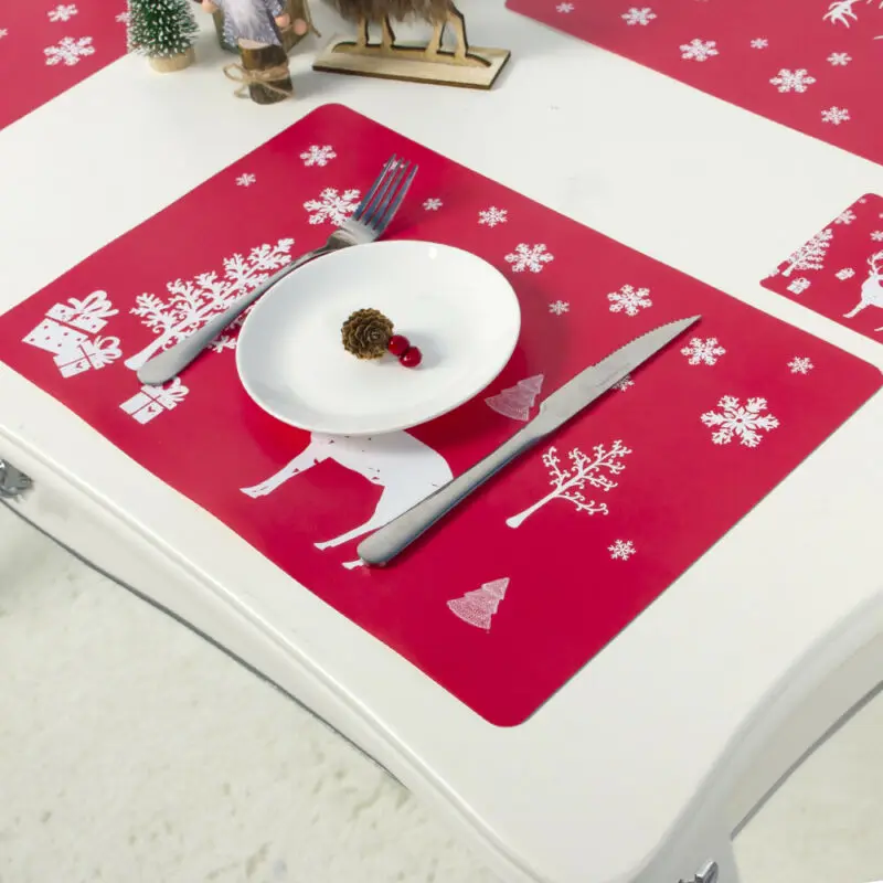 

Newest 12pcs Christmas Placemats And Coasters PVC Waterproof Table Place Mats Dinner Red For Home Kitchen Decro