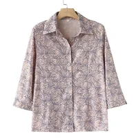 Middle Age Women Blouse Summer New Plus Size Mother Clothing Silk Print Chiffon Shirt Blusa Feminina Top Cardigan 5XL W2128 2