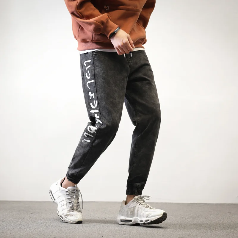 

2019 Spring Trousers Jeans Pants Men Loose-Fit Harem Workwear Pants Men's Korean-style Trend Beam Leg Sports