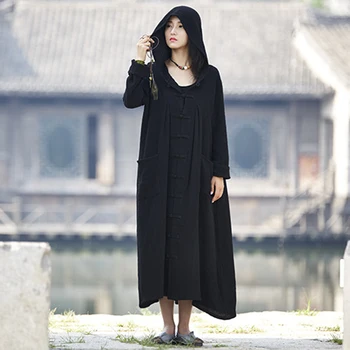

2020 spring and summer cotton and linen women's jackets new original retro hooded cloak gown coat BXF2231