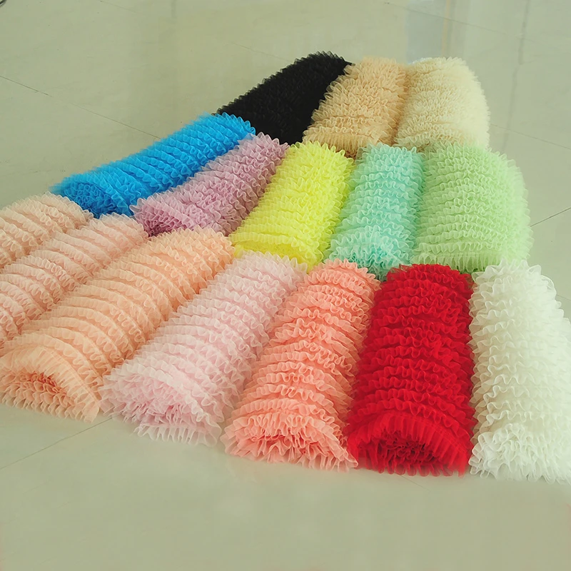 

1meter 80cm Wide Multi-layers Baby Pleated Mesh Lace Ruffle Lace Fabric 3D Tutu Skirt Material 15colors