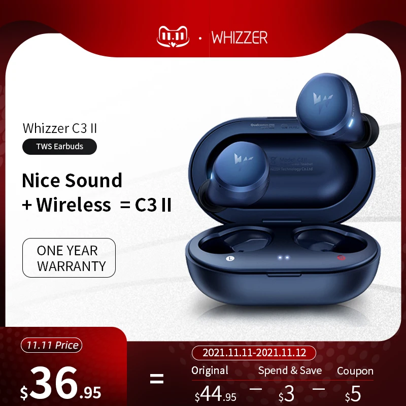 PROD 1005003063702819 Whizzer C3II TWS QCC 3040 fone bluetooth 5.2
wireless headphones Apt-X 45h Gaming Headset Stereo bass With Mic Noise
Reduction