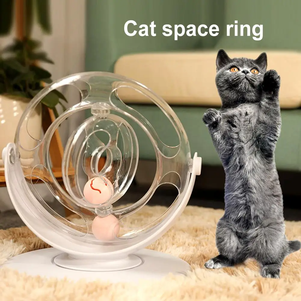 

360 Degrees Rotatable 2 Balls Round Space Ring Cat Teaser Puzzle Toy Pet Supply Creative Cat Toys Interactive Cat Training Toy