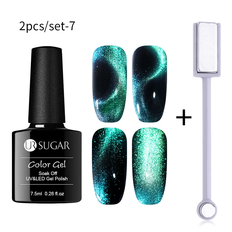 Glass set-7 Ur Sugar 9D лак для глаз хамелеона кота Galaxy гель для ногтей УФ Магнитный Гель-лак замачиваемый лак Полупостоянный гель маникюрный лак - Цвет: Glass set-7