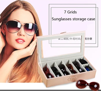 

7 Grid Sunglasses Storage Box PU Leather Eyeglasses Eyewear Glasses Display Case Holder Organizer Jewelry Watch Boxes