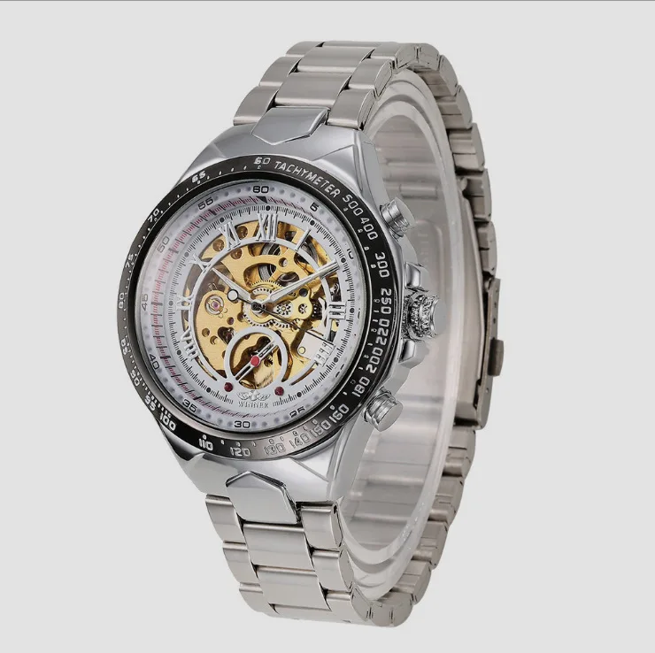 

Hot Selling Winner Men Fashion Leather Belt Analog Watch Cool Hollow out Fully Automatic Business Watch