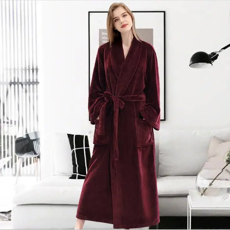 Wine red 2 Фланелевая пара, осенняя и зимняя женская Коралловая флисовая плотная ночная рубашка, банное платье, одежда для сна, большая длинная ночная рубашка, банный Халат - Цвет: Wine red 2