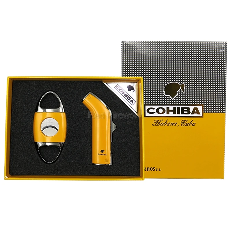 COHIBA Роскошная Матовая Зажигалка из нержавеющей стали для сигар, резак для сигарет, многоразовые зажигалки с портсигар, офисный подарочный набор