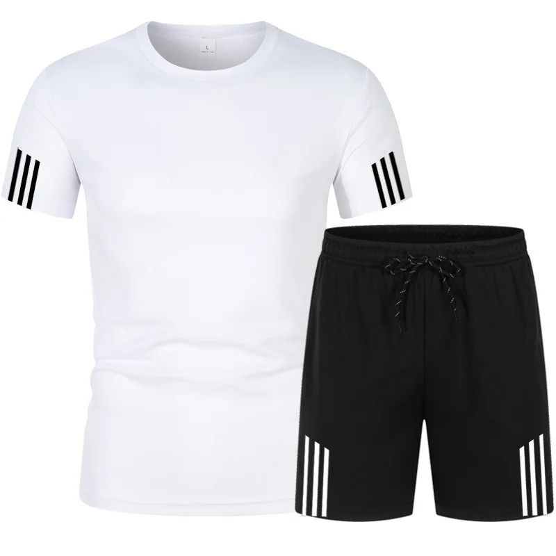 Short Sleeve Summer White Casual Sets Tracksuit Mesh Comfortable And Breathable 2 Piece Fitness Men Women's Sportswear | Мужская