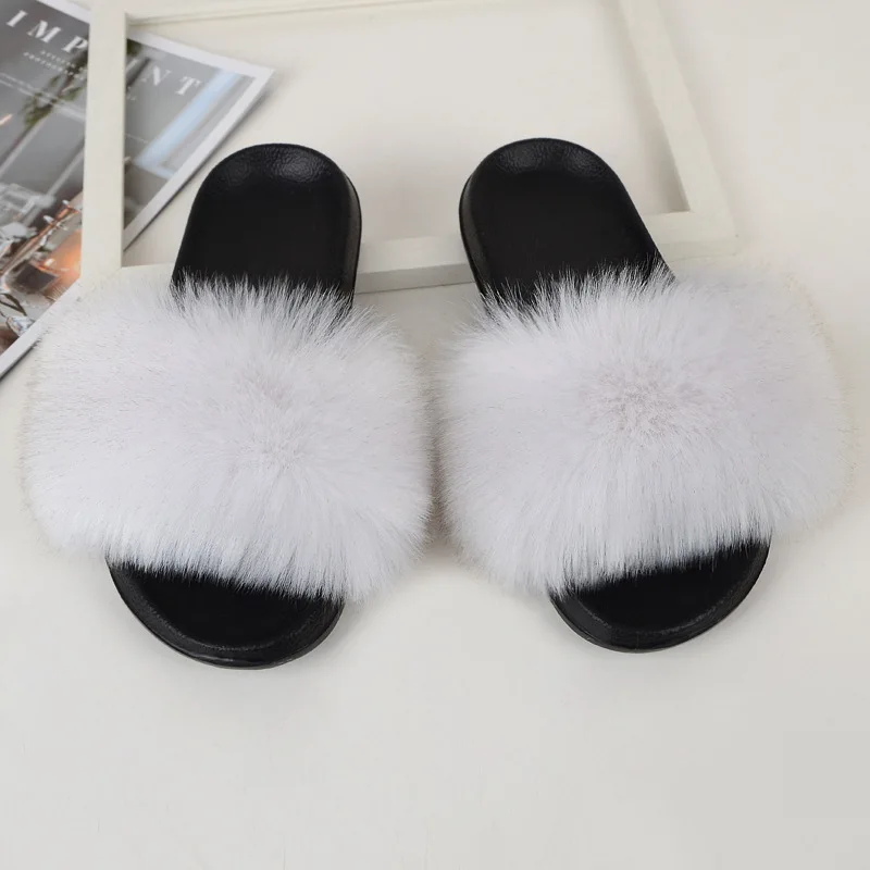 Kids Fur Slippers Girl Fluffy Faux Raccoon Fur Slides Furry Home Floor Flip Flops Children Summer Shoes Girls Fur Sandals CSH953 children's sandals near me Children's Shoes