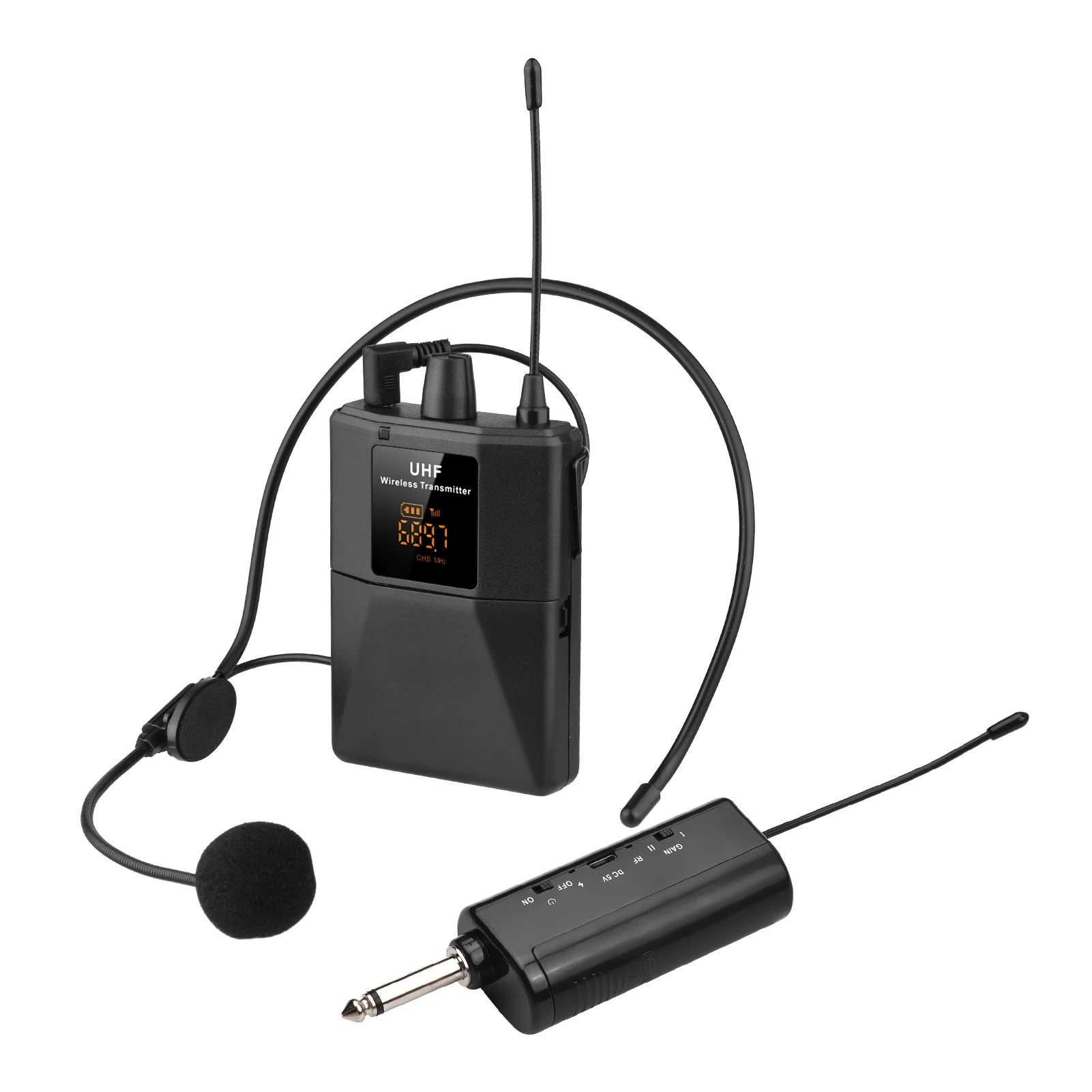 

UHF Wireless Headset Microphone with LED Digital Display Bodypack Transmitter & Receiver for Teaching Meeting Live Performance