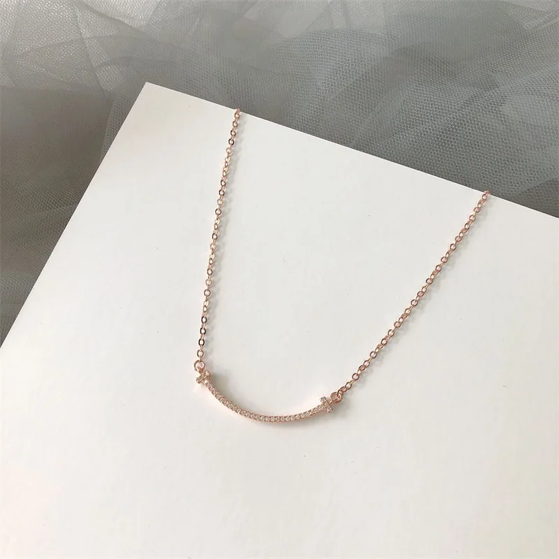 

S925 Fine Silver Smiley Necklace Women's Elegant Versatile South Korea Smile Necklace Cute Star Choker Necklace Wholesale