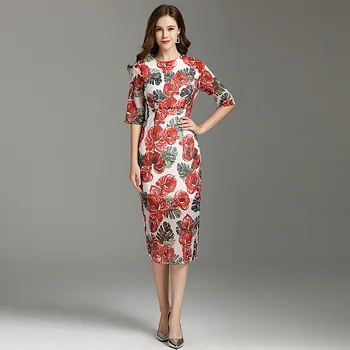 

High Quality Spring Summer New Women'S Fashion Workplace Party Casual Beach Boho Vintage Elegant Chic Print Pencil Midi Dress