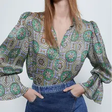2020 Za Women's Fashion Print Flowly Blouse V-neck flare Sleeve blusa Loose female Blouses for girl 2020 Za Women's Fashion Print Flowly Blouse V-neck flare Sleeve blusa Loose female Blouses for girl