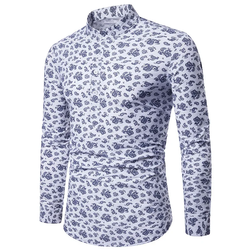 Men s shirts men s casual shirts men s printed shirts Henry collar shirts long sleeve 3