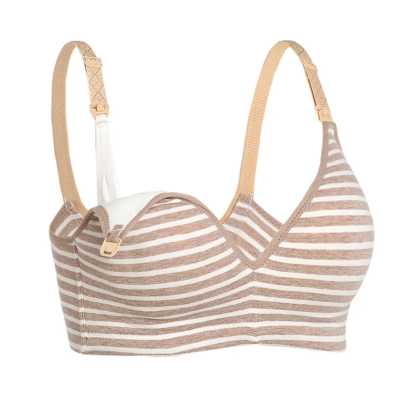 Khaki-strip Мама колыбель ребенка Средства ухода за кожей для будущих мам Бюстгальтер для кормления Беременность одежда сна Бюстгальтеры для беременных кормящих бюстгальтер нижнее белье Костюмы - Цвет: Khaki-strip