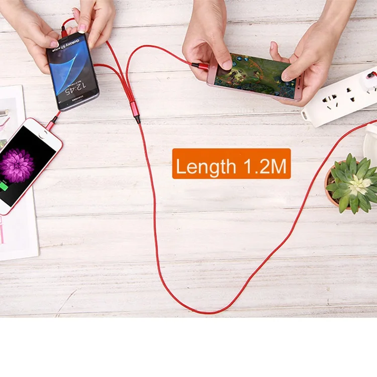 USB кабель передачи данных 3а Быстрая зарядка 1,2 м одна тяга три линии зарядки кабель передачи данных применяется для type-c для iphone для Micro
