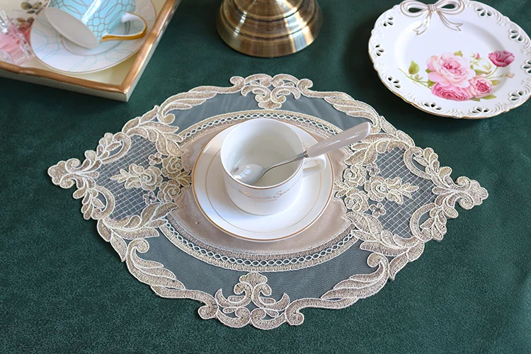Ha27fd74f4c8b458bbef6b46dea6848ccm Oval 28x42cm European Luxury Lace Embroidered Restaurant Velvet Placemat Small Balcony Coffee Cup Table Mat Vase Pad Coaster Mallzona