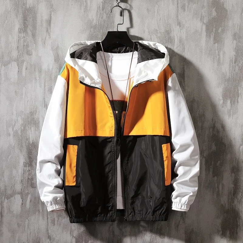 

UYUK2019 Autumn And Winter New Trend Loose Casual Wild Youth Hooded Zipper Explosion Color Matching Jacket Men Clothes