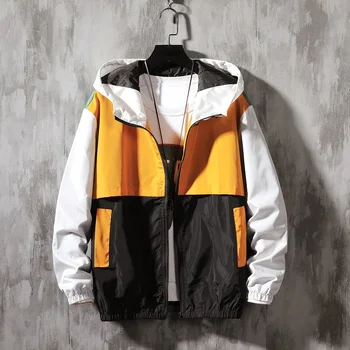 

UYUK2019 Autumn And Winter New Trend Loose Casual Wild Youth Hooded Zipper Explosion Color Matching Jacket Men Clothes