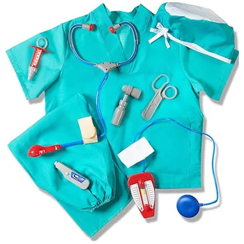

Blue Doctor Clothes Play Costume Professional Doctor Assembly Decoration Doctor Play Props Children Play House Toy Role Play