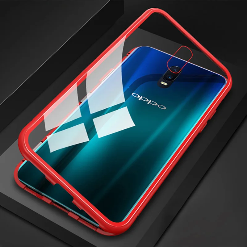 Red Чехол для Realme X2 XT 5 Redmi 3 Pro Q X Lite чехол закаленное Стекло металлический магнитный чехол для OPPO K5 R15 F9 A7X A11X A9 A5 A7 A5 A3S - Цвет: Red