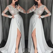 Элегантное выпускное платье трапециевидной формы/платье принцессы с v-образным вырезом и длинными рукавами; вечерние кружевные шифоновые платья с коротким шлейфом