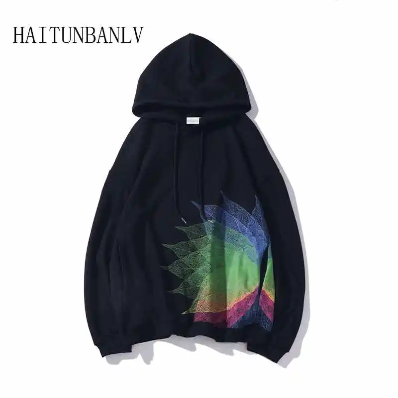 

New hip hop Colorful leaves Hooded Sweatshirt Tracksuit Pocket Streetwear Casual Harajuku Fashion Men's Hoodies