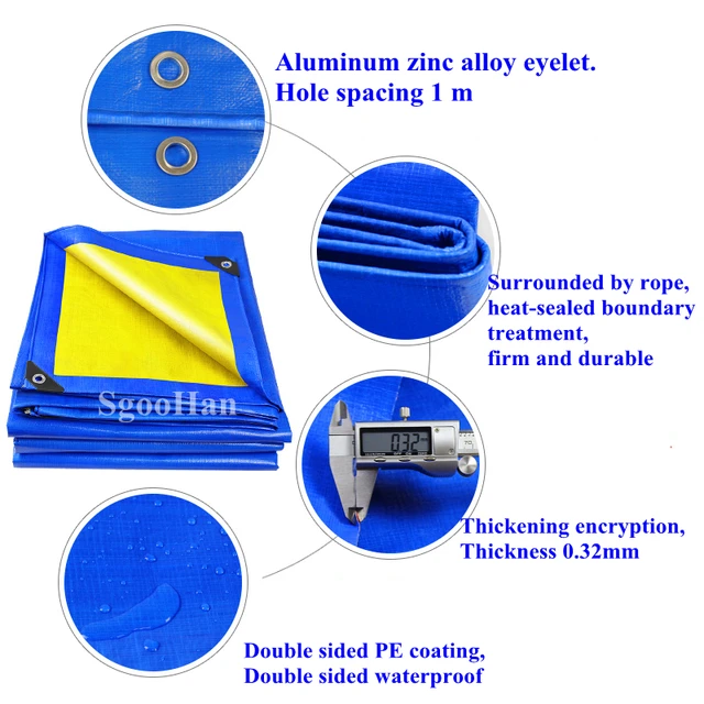 Pe Pulpaulin Esőálló Ruhák Árnyékos Vitorla Csónak Teherautó-Lombkorona Pazar Talajlap Kemping Vízálló Kendő Kisállat Ház Borító Kék-Sárga - Image 5