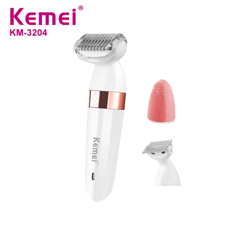 Kemei KM-3204 3 в 1 USB Электрический эпилятор для женщин перезаряжаемый женский депилятор очиститель для лица удаление волос