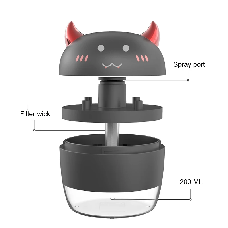 Mini LED Ultrasonic Devil Angel humidifier USB Air Humidifiers for Car Home Aromatherapy Essential Diffuser with Aroma Lamp