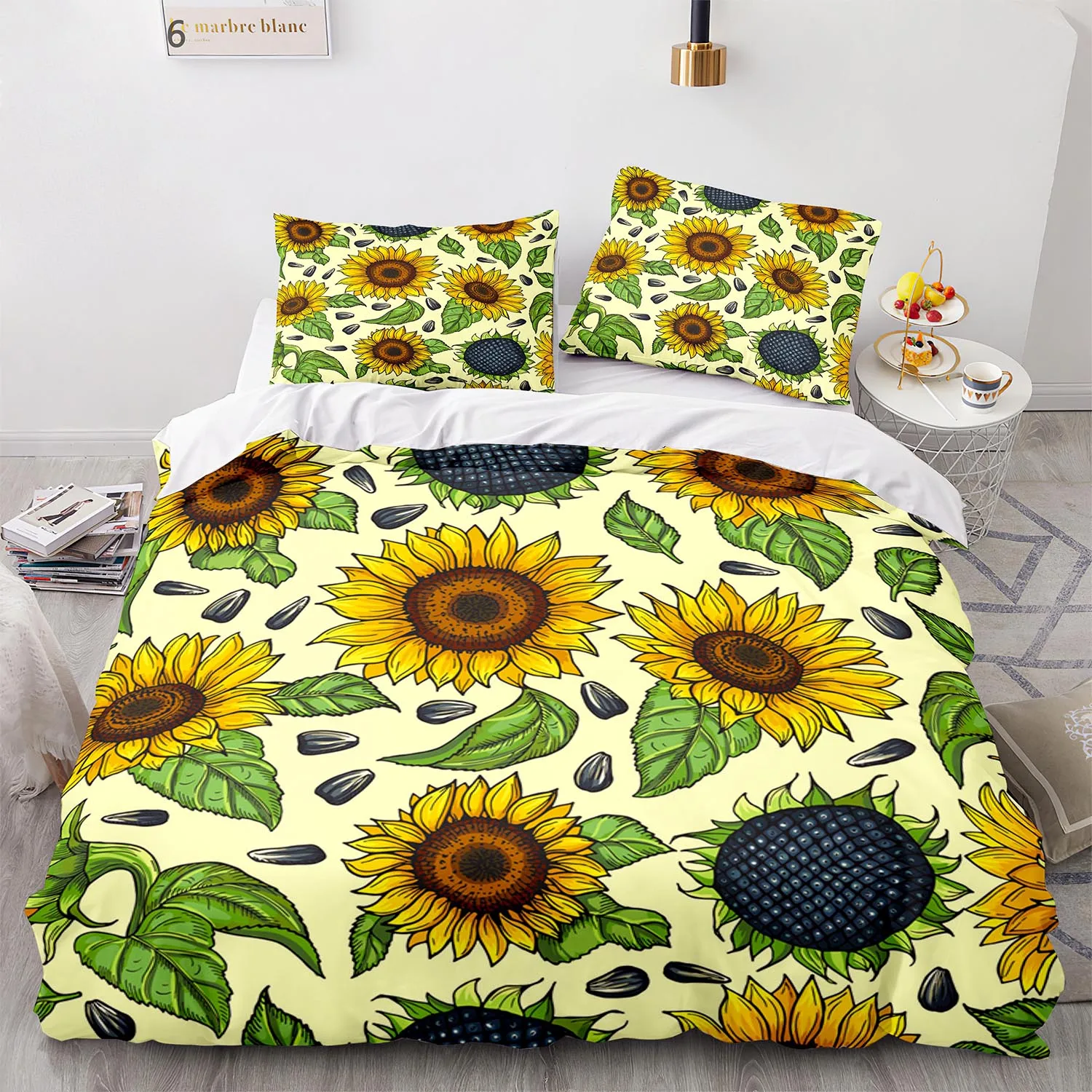 

Sunflower Bedding Set Single Twin Full Queen King Size Sunflower Bed Set Flower Children's Kid Bedroom Duvetcover Sets 012