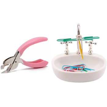 

Paper Clip Holder - Kitchen Sink Design & Handheld Staple Remover Lifter Opener Spring-Loaded Staple Puller (Pink)