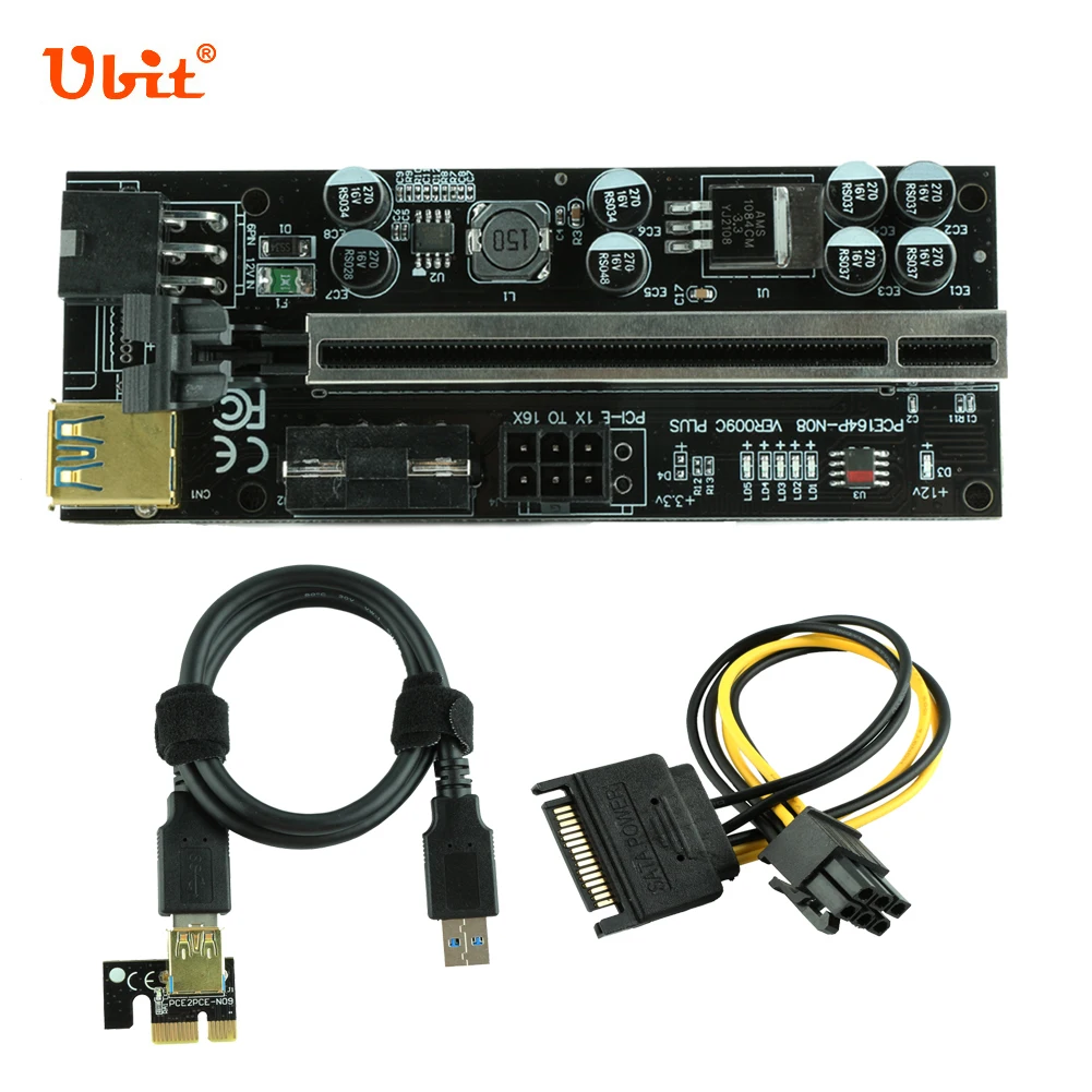 Плата расширения Ubit LED PCI-E VER009C Plus 1x к 16x PCI Express Кабель-адаптер USB3.0 4 контакта 6
