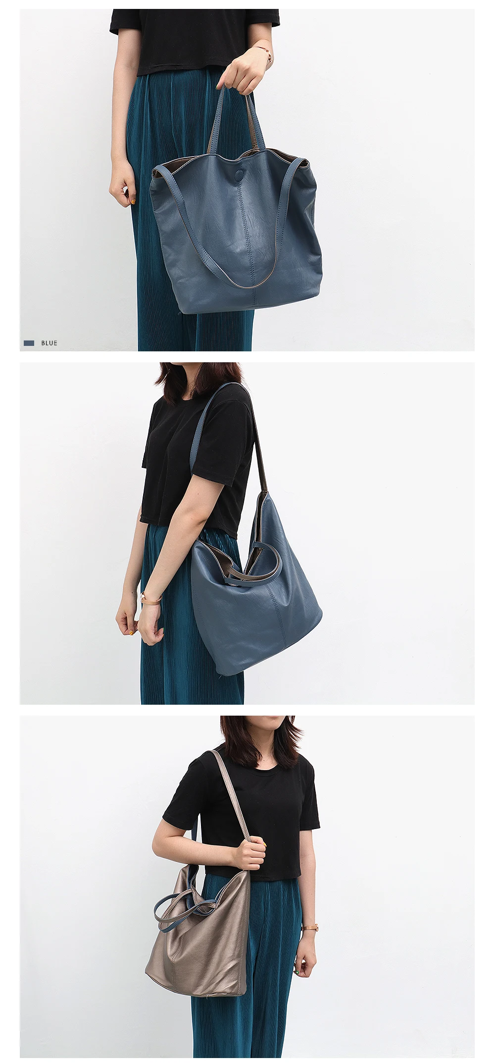 CEZIRA Vegan кожаная повседневная модная женская сумка-тоут двухцветная Двусторонняя женская мягкая большая сумка через плечо и через плечо женская сумка-хобо