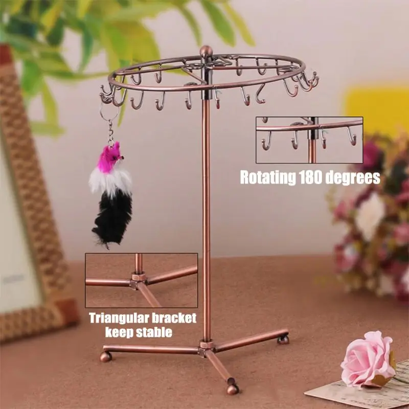 

Vintage Pendant Scarf Jewelry Display Rack Rotatable Necklace Headband Bracelet Rings Stand Holder 23 Hooks