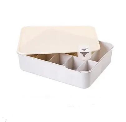 beige 10grid Бытовая пластиковая коробка для хранения нижнего белья с отметкой отсек шкаф Органайзер с крышкой для нижнего белья носки pf92515 - Цвет: beige 10grid