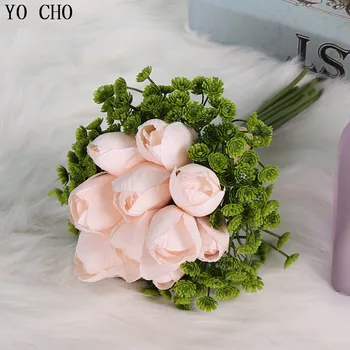 

YO CHO Artificial Tulip 12 Heads Silk Flower Fake Green Plants Bridesmaid Wedding Girl Bouquet White Tulip Home Table Decoration