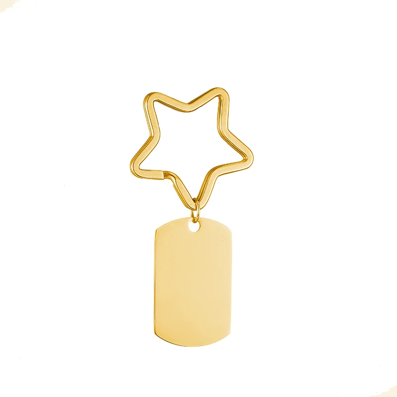 Персонализированные пользовательские фото текст брелок из нержавеющей стали выгравированное имя Дата Сердце Звезда Круглый Брелок золотой кулон брелок для ключей, самостоятельное творчество - Цвет: Star Gold 1 Blank