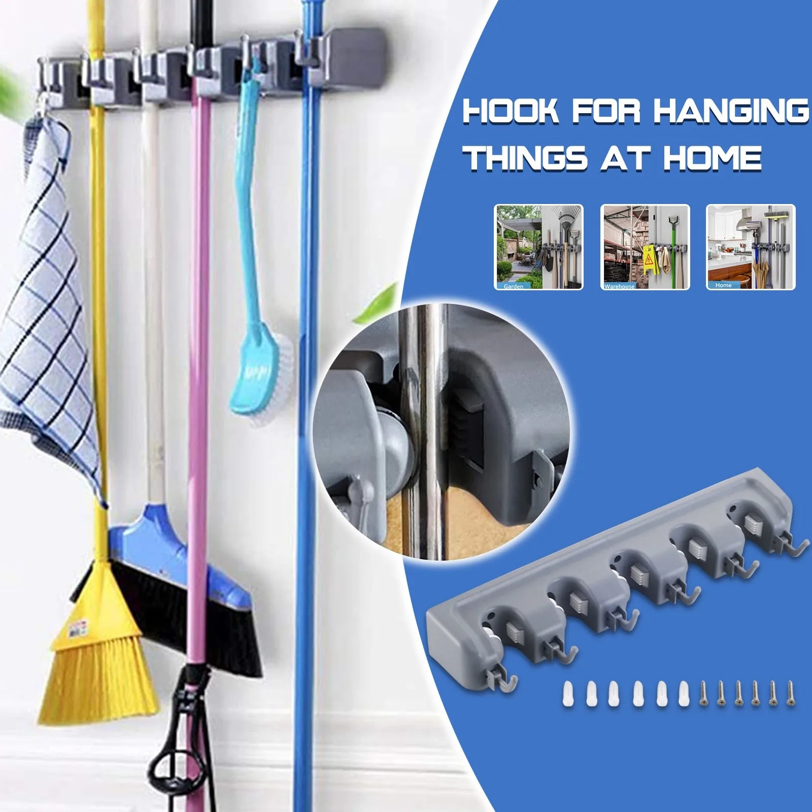 Soporte de para escobas, mopa de acero inoxidable, colgador de almacenamiento con gancho, organizador multifuncional para cocina y baño|Ganchos y rieles| - AliExpress