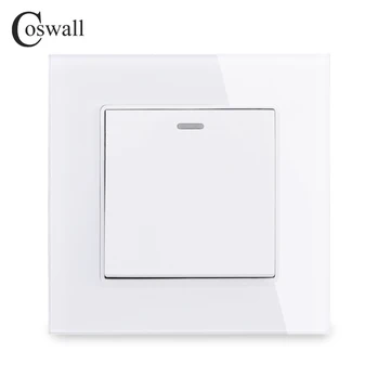 

COSWALL 1 Gang 1 Way Crystal Tempered Glass Panel Light Switch On / Off Rocker Wall Switch Interruptor 16A Black White Grey Gold